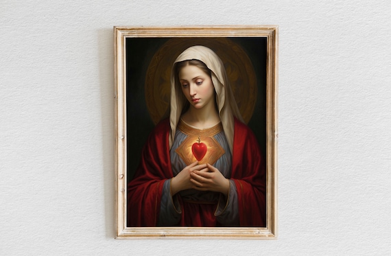 Sacred Heart of Mary Golden Halo Catholic Devotional Art Poster