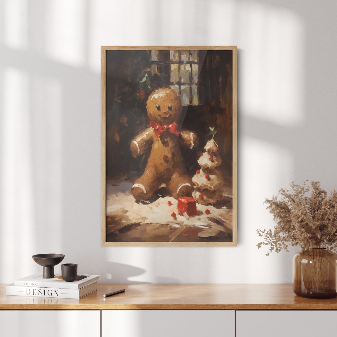 Sweet Gingerbread Man Red Bow Tie Cozy Christmas Kitchen Poster - Image 2
