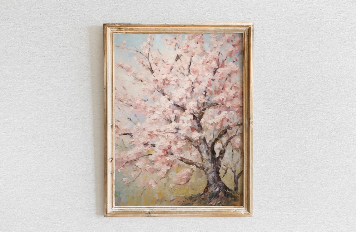 Soft Pink Cherry Blossom Tree in Full Bloom Oil Painting Poster