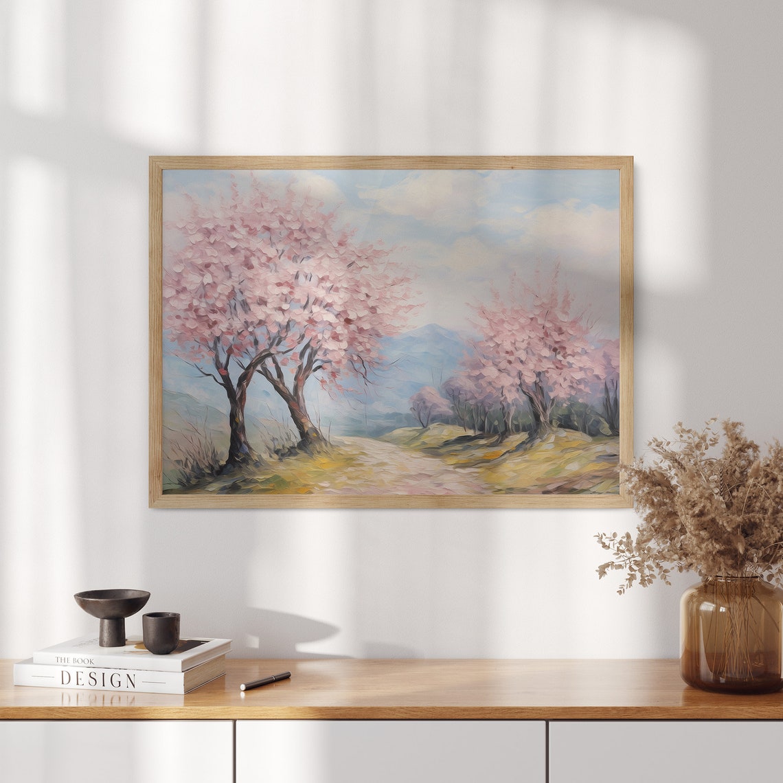 Blossoming Sakura Trees Pastel Spring Landscape Scene Poster - Image 3