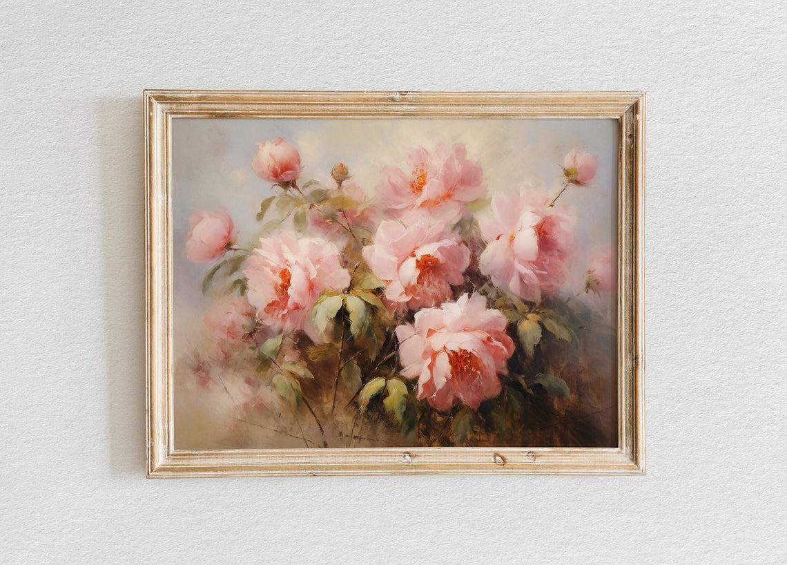 Lush Pink Peony Bush Bursting with Blooms Garden Floral Art Poster