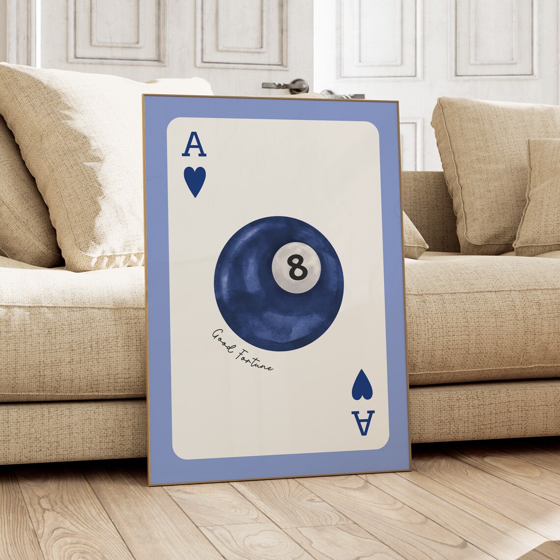 Ace of Hearts Blue 8 Ball Good Fortune Playing Card Art Poster