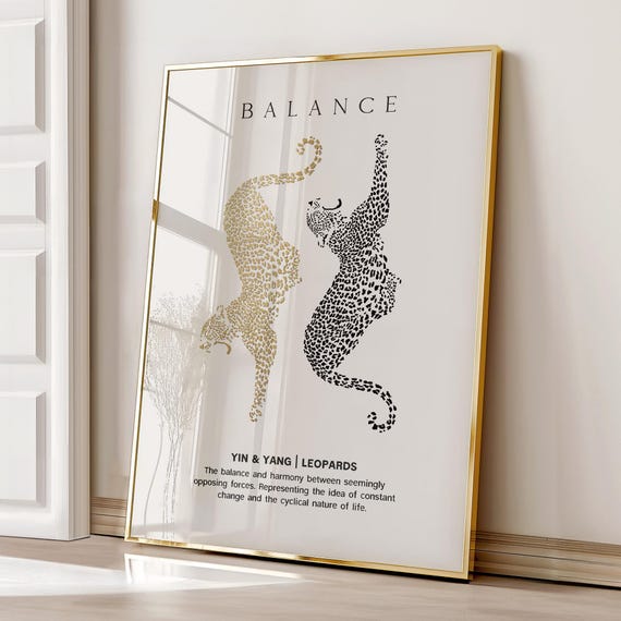 Cheetah Wall Art Print Retro Gold Decor Leopard Trendy Yin Yang Poster