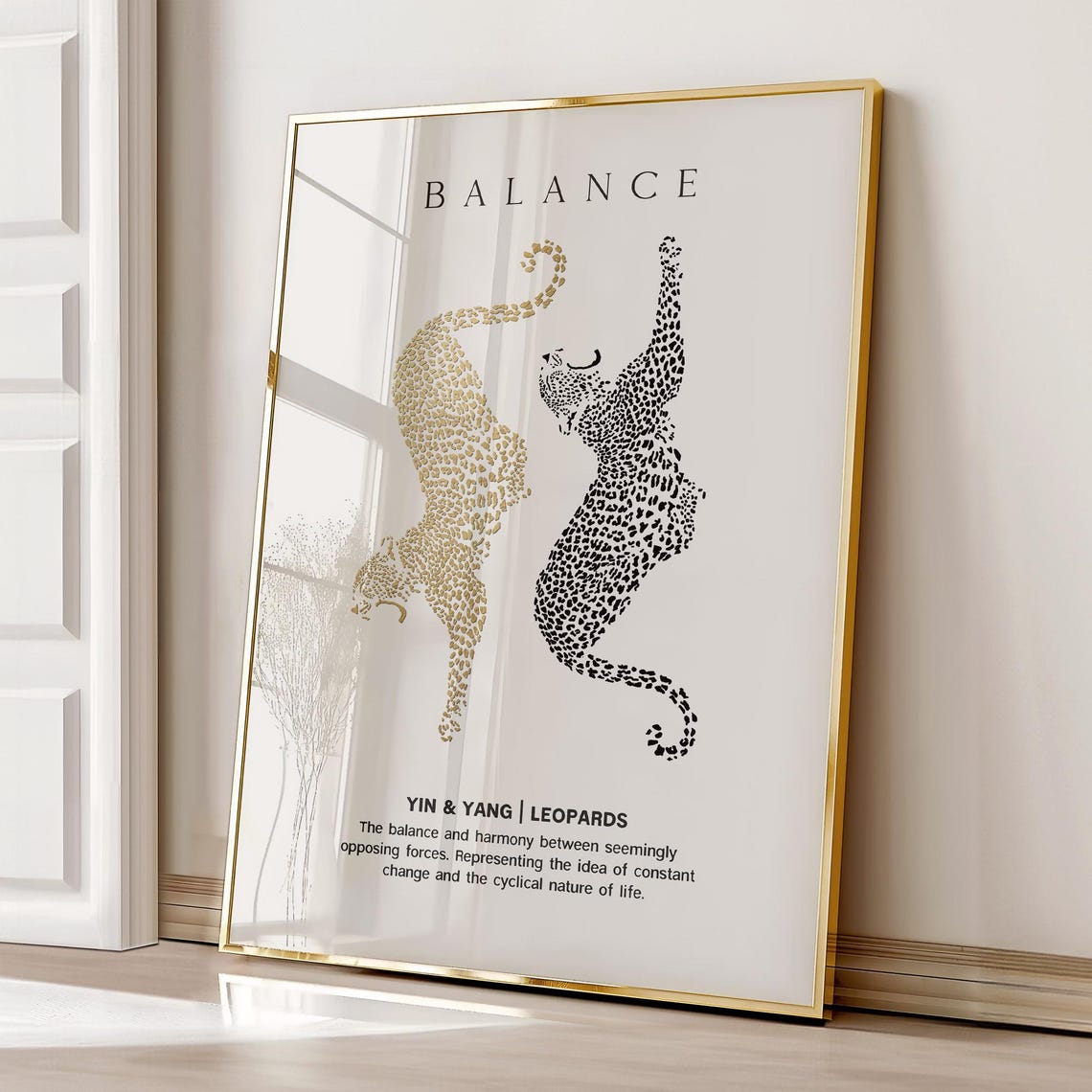 Balance Yin Yang Gold and Black Leopard Duo Art Retro Poster