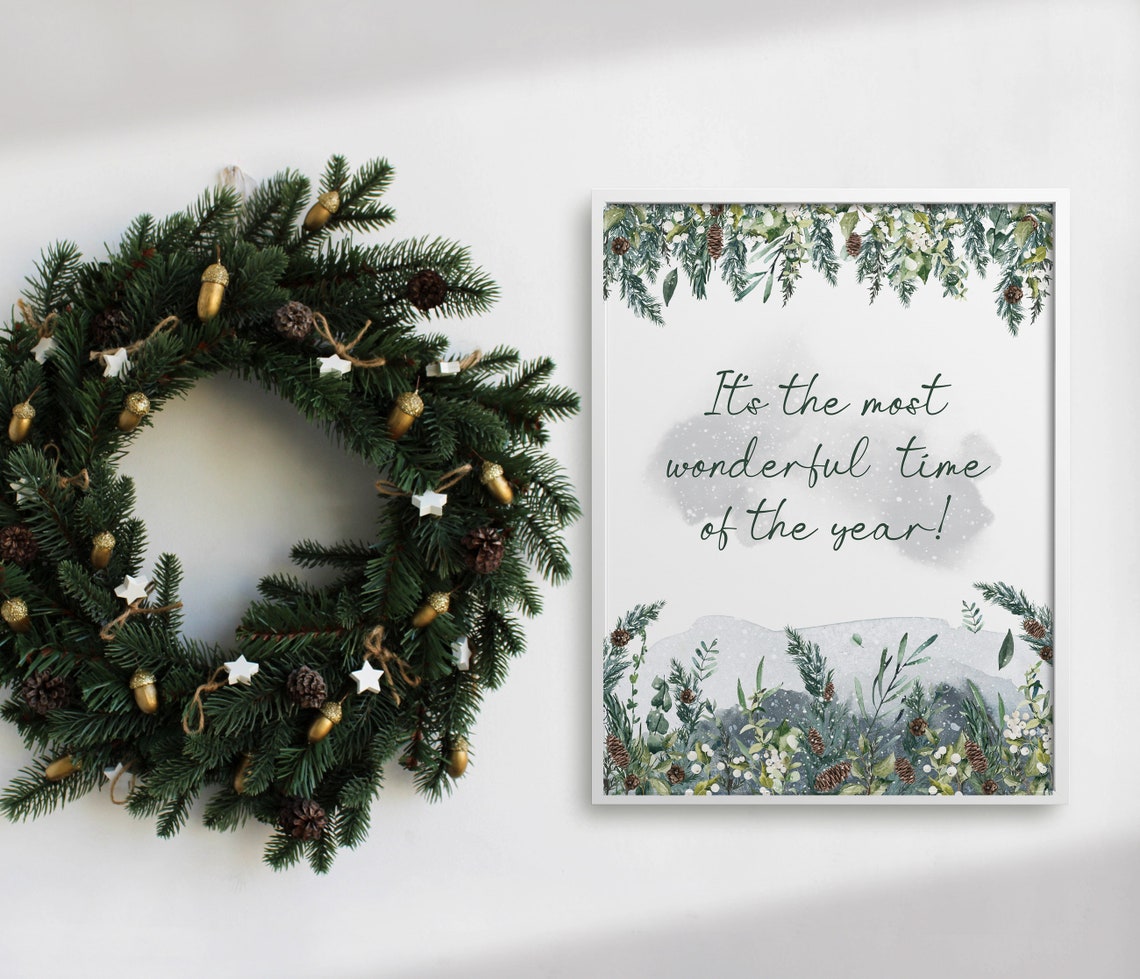 Its The Most Wonderful Time Botanical Christmas Quote Wall Art - Image 4