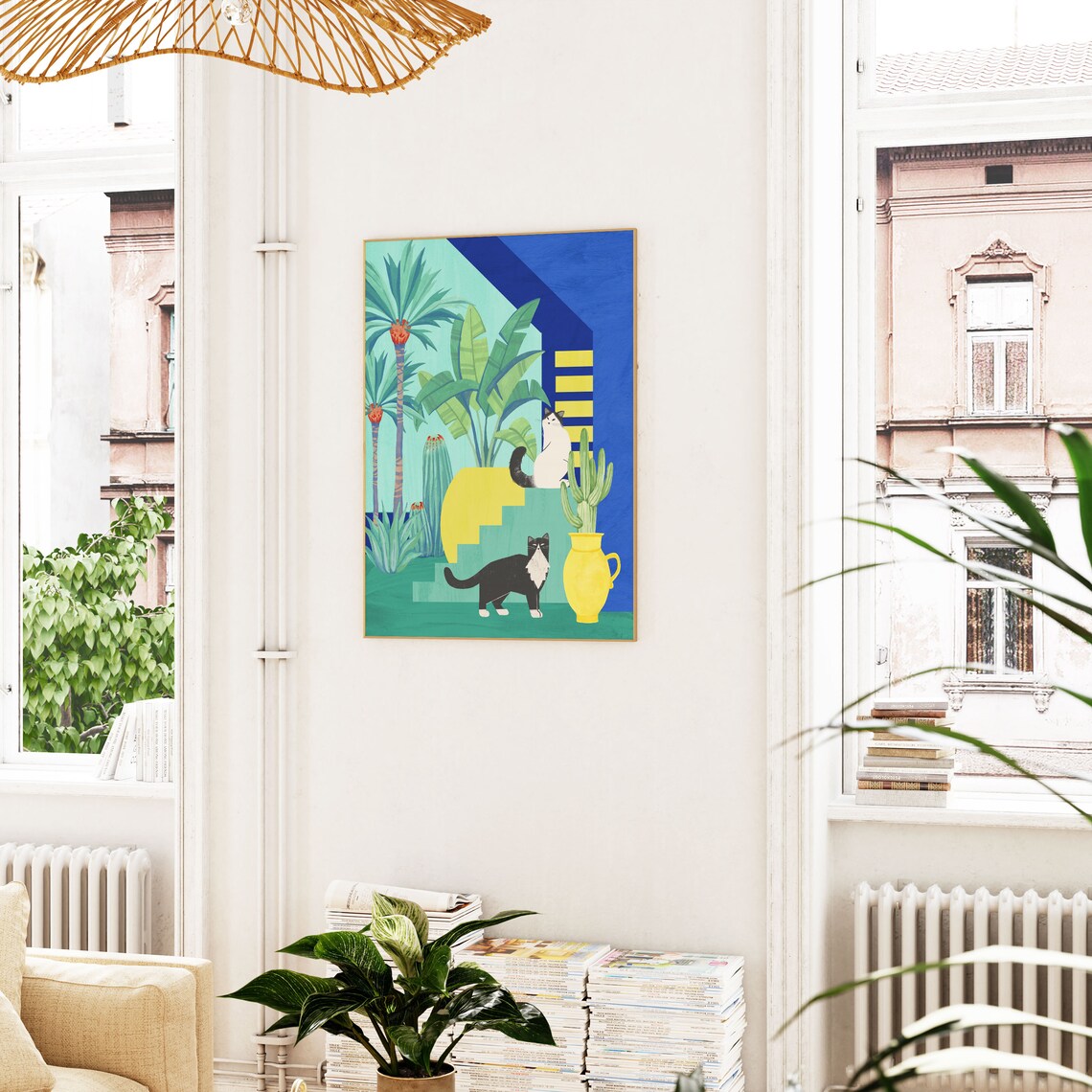 Tropical Plant And Cat Art Print, Botanical Style - Image 2