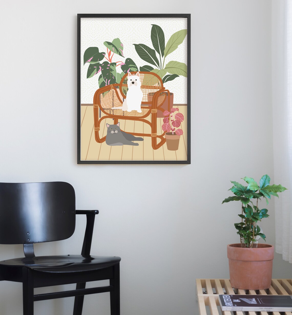 Dog And Cat In Home Art Print, Pet Lover Gift - Image 2