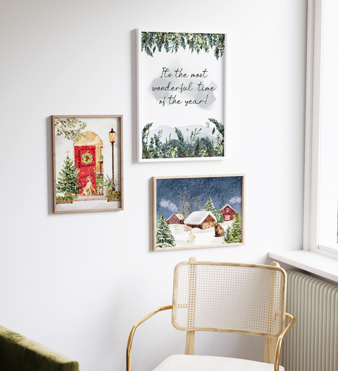 Brown Bear In Snowy Farm Scene With Red Barn Watercolor Poster - Image 3