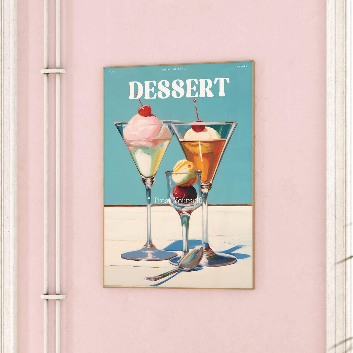 Dessert Sundae Glasses Retro Cherry Ice Cream Treat Kitchen Poster - Image 3