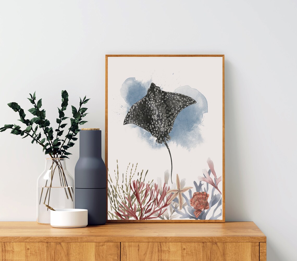 Eagle Ray Watercolor Art Print, Ocean Species Poster - Image 2