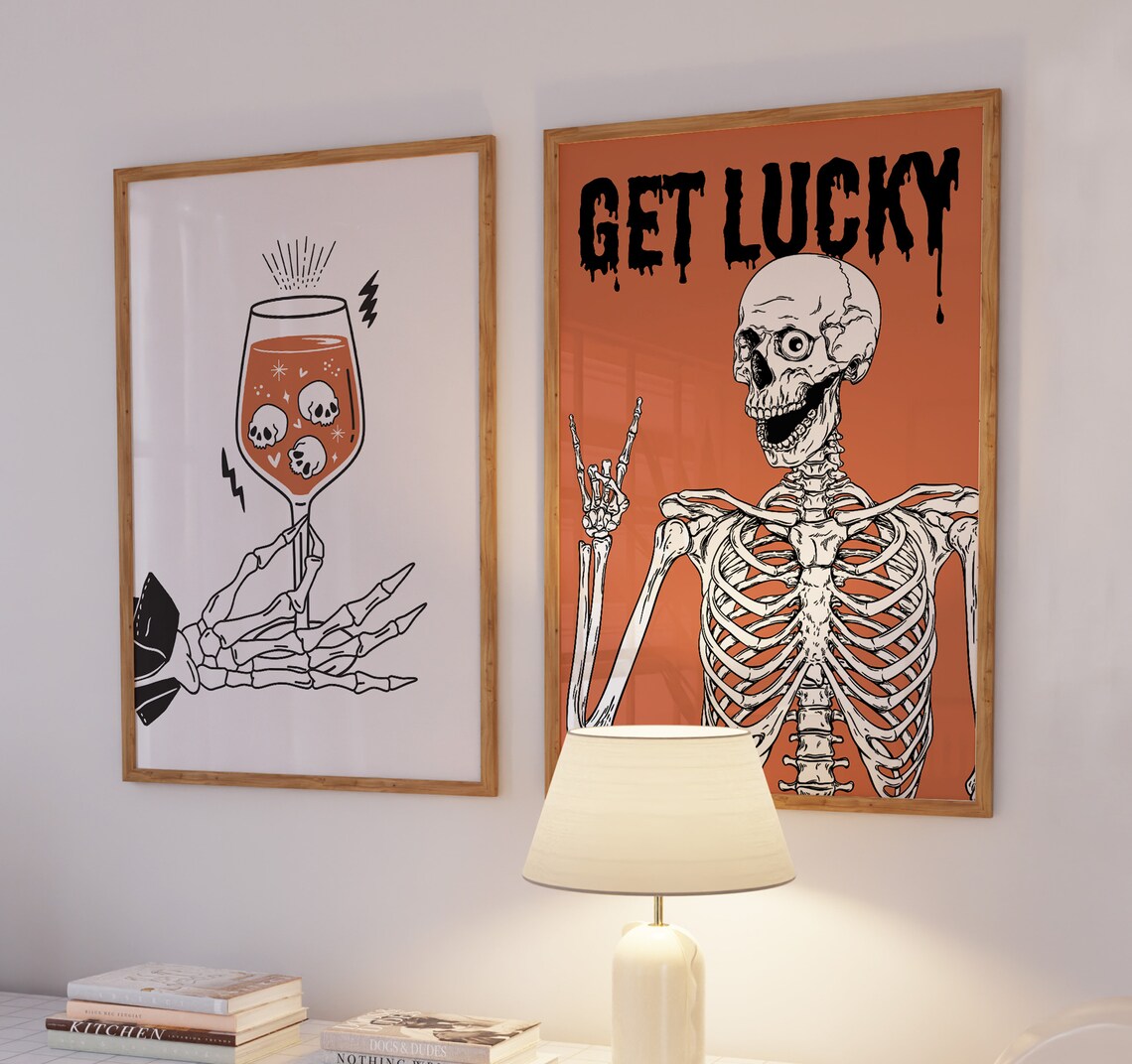 Get Lucky Skeleton Rock Hand Halloween Funny Skull Humor Art Poster - Image 2