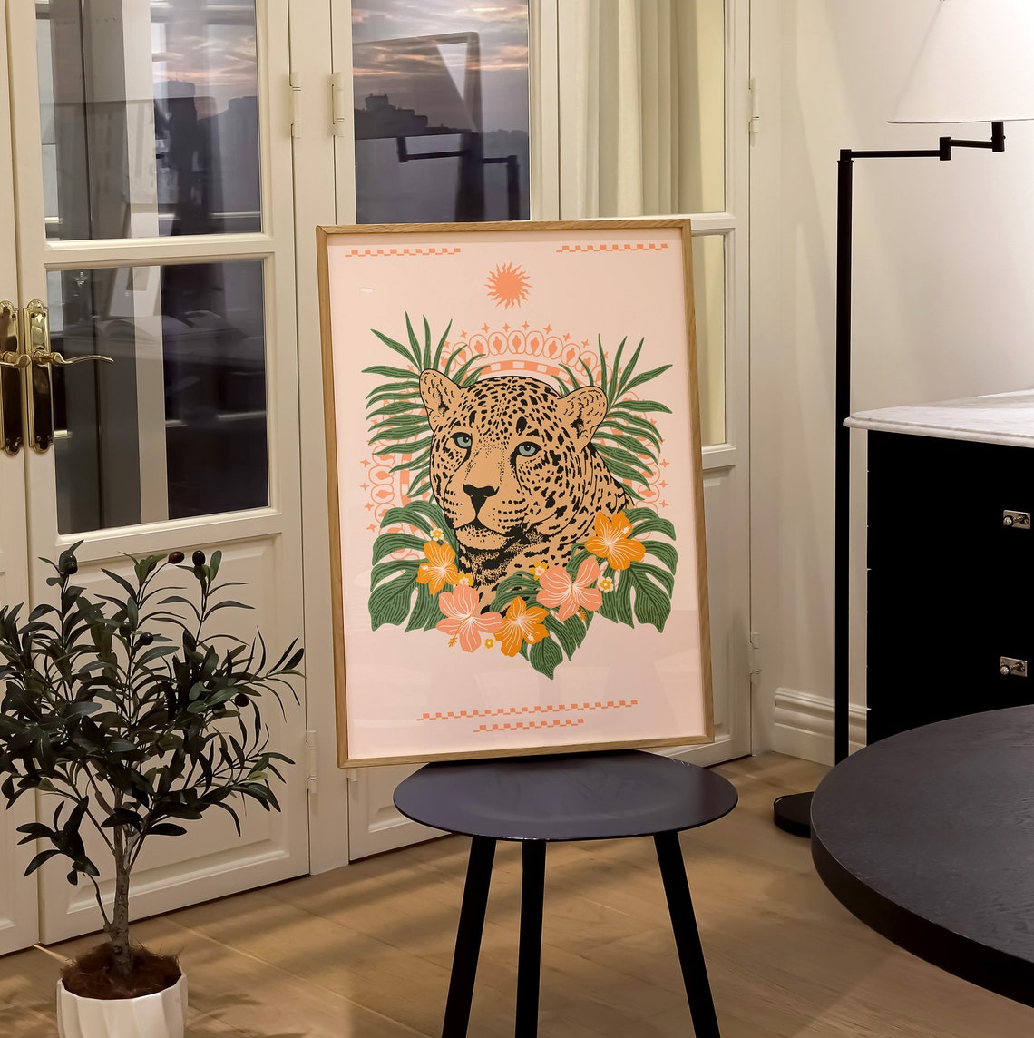 Boho Leopard Tropical Jungle Monstera Floral Botanical Art Poster - Image 2