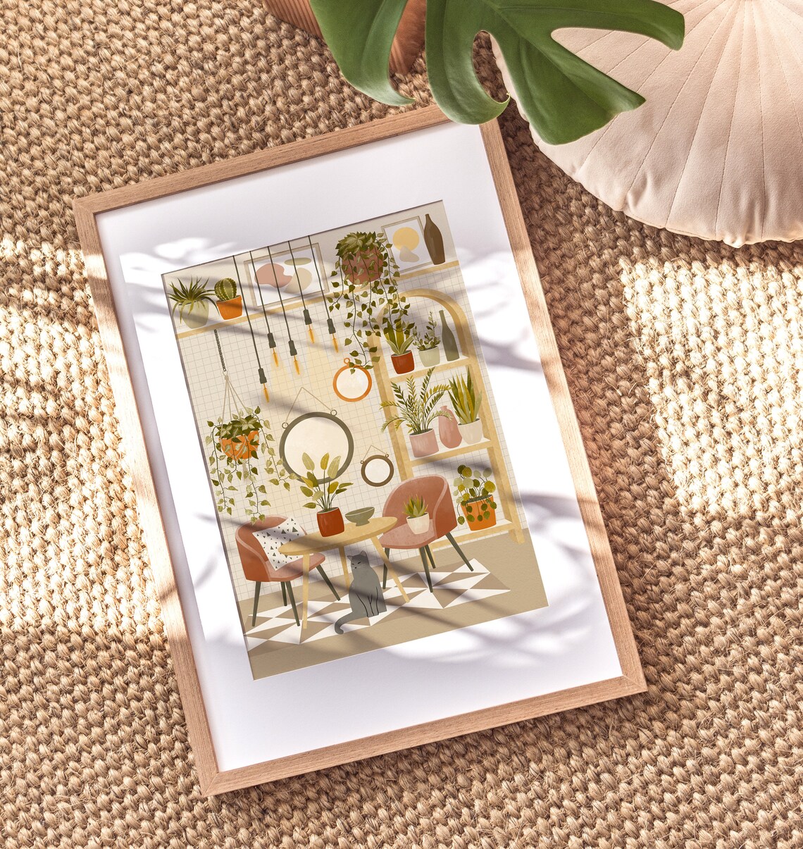Boho House Plants With Grey Cat Art Print - Image 4