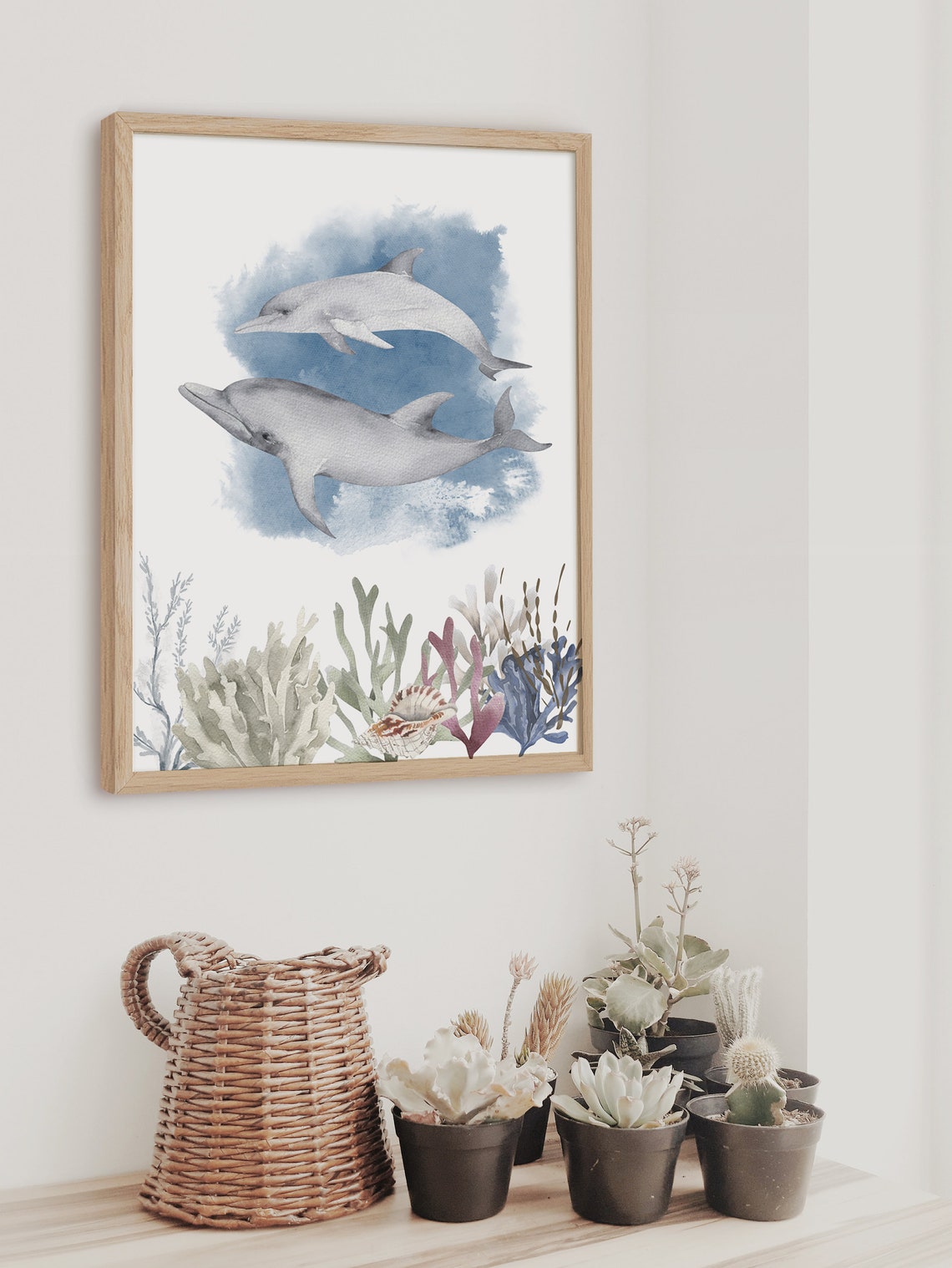 Watercolor Dolphins Ocean Sea Life Underwater Beach Wall Art - Image 3