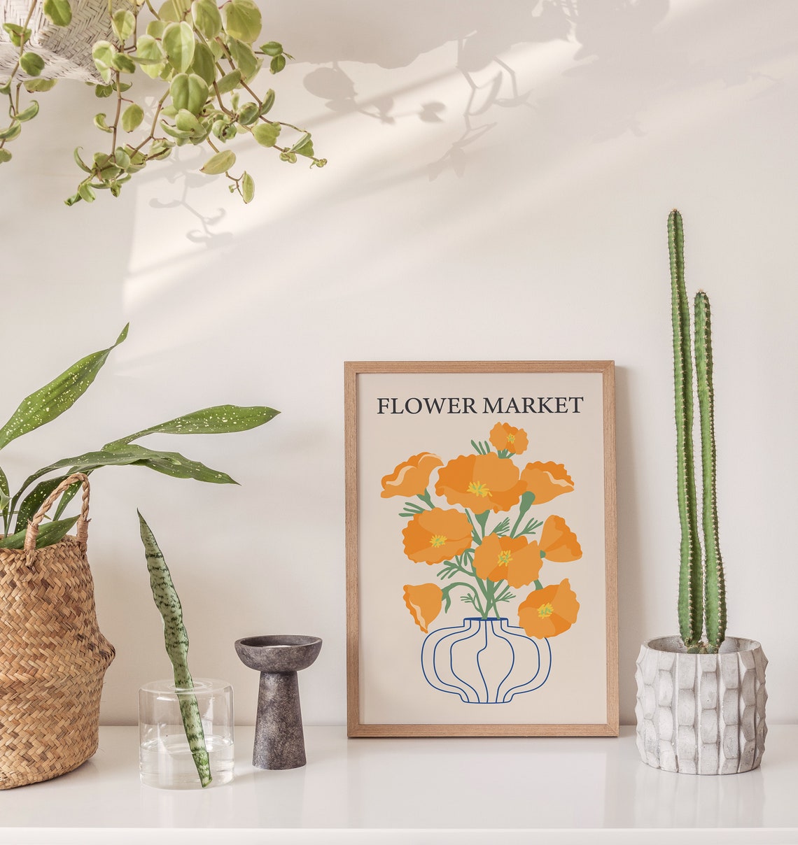 Flower Market Sunny Orange Poppies Vase Botanical Boho Art Print - Image 3