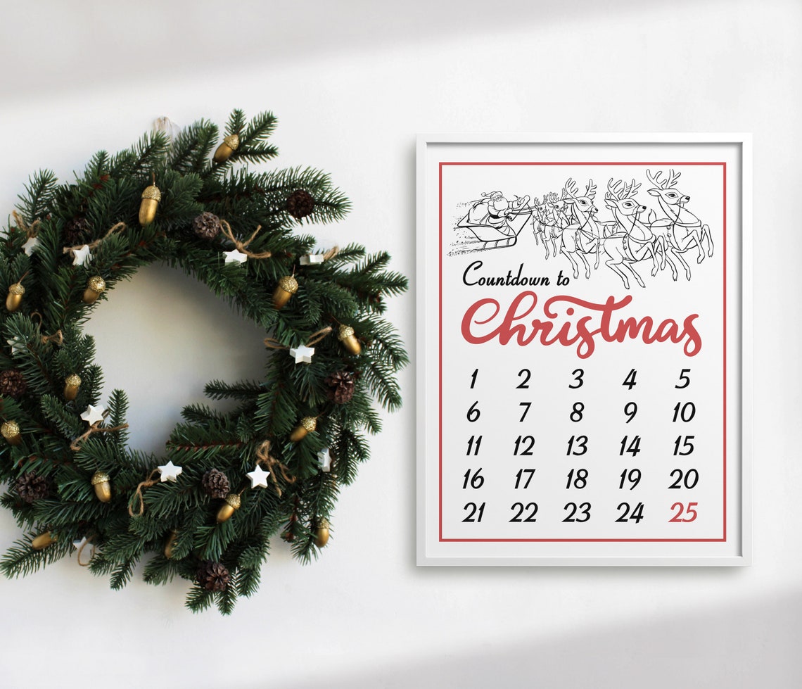 Countdown To Christmas Advent Calendar Santa Sleigh Wall Art - Image 3