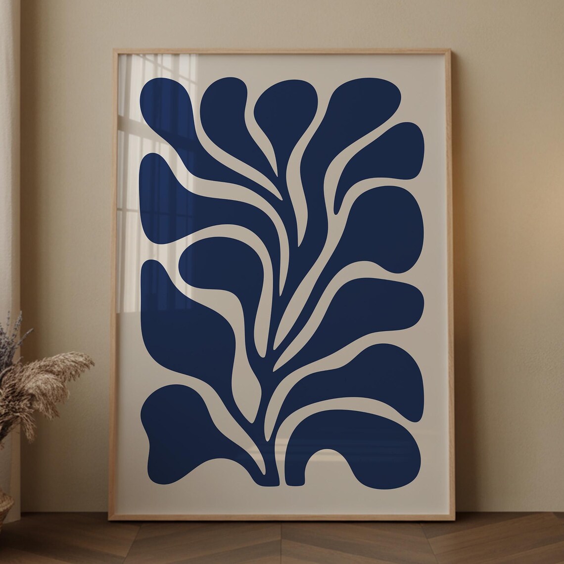 Navy Blue Organic Abstract Shapes Bold Minimalist Botanical Art Poster