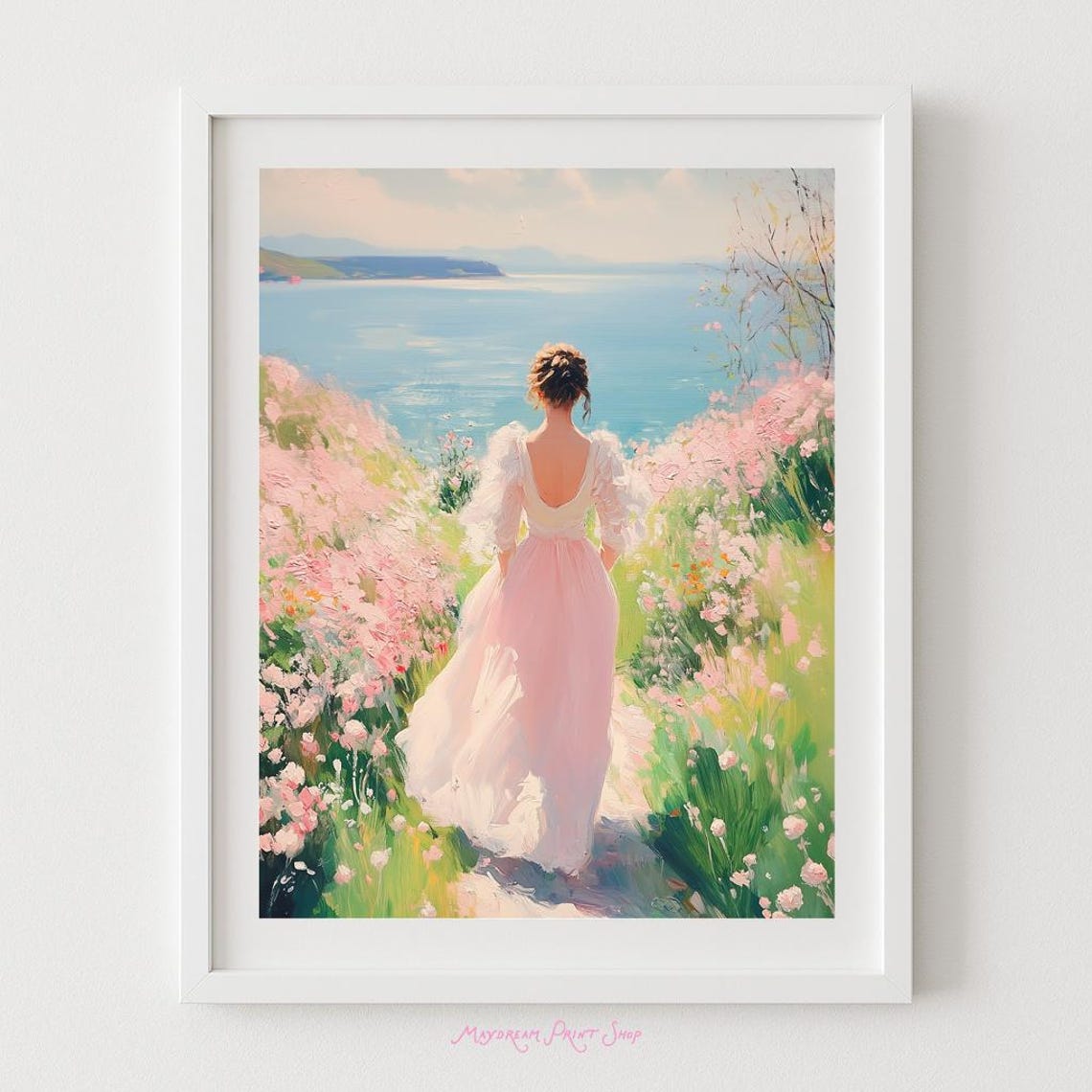 Woman Running To The Beach Artwork Coastal Feminine Art Print Instant Womens Room Teen Girls Bedroom