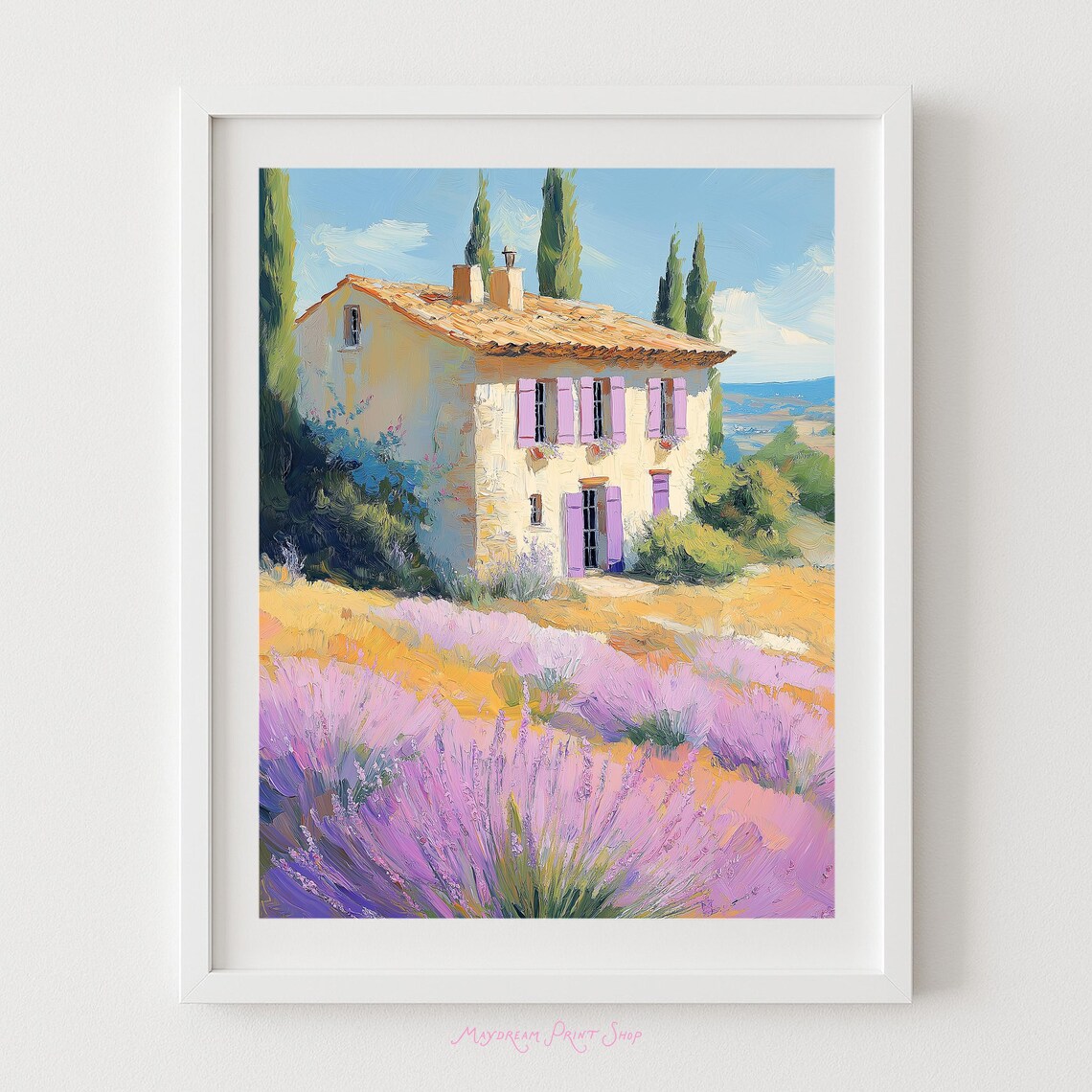 Provence Stone Villa With Lavender Fields Purple Shutters Oil Poster