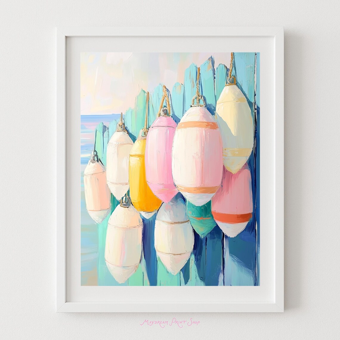 Colorful Buoy Beach Wall Art Print, Nautical Decor