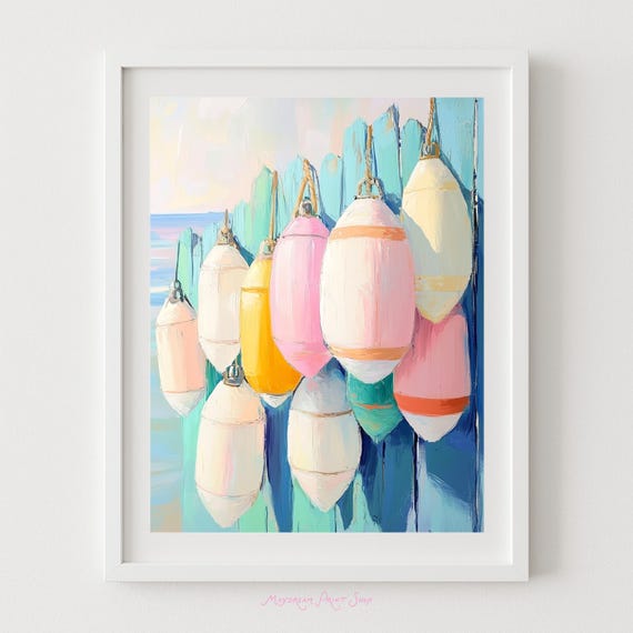 Colorful Buoy Beach Wall Art Print, Nautical Decor