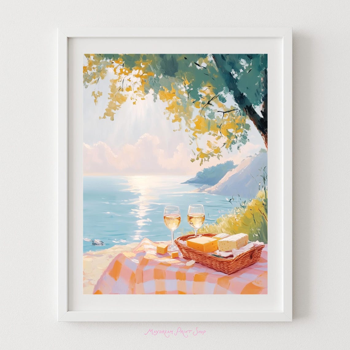 Coastal Picnic Wine and Cheese Seaside Painting Decor Poster