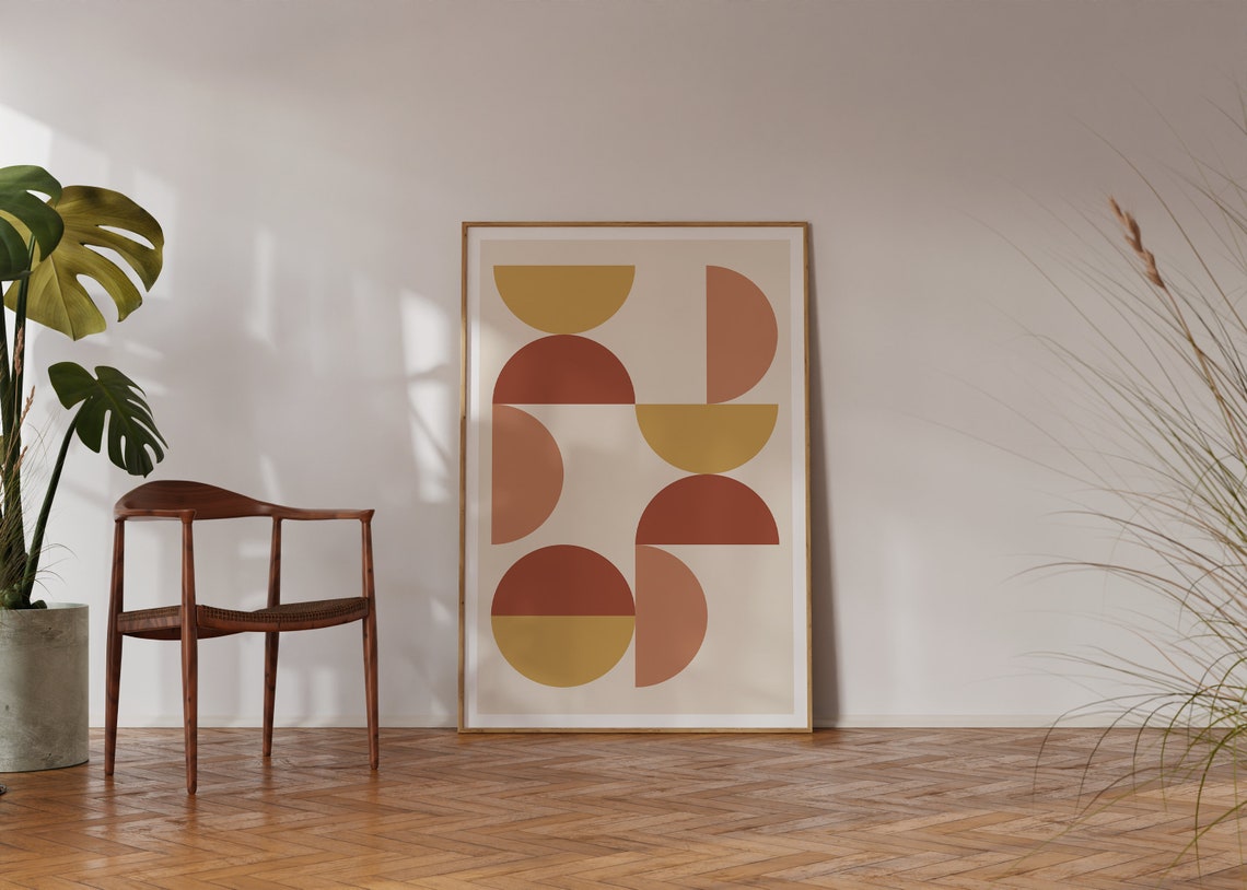Mustard Rust Scattered Semicircle Bauhaus Mid Century Poster - Image 3