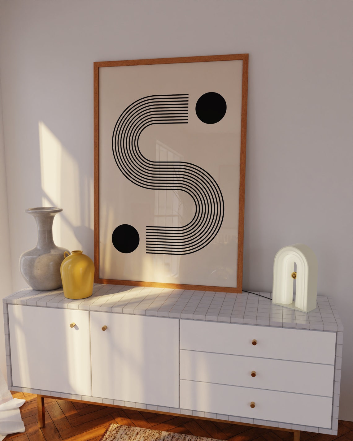 Monochrome S Shape Striped Lines Two Dot Japandi Minimalist Poster - Image 3