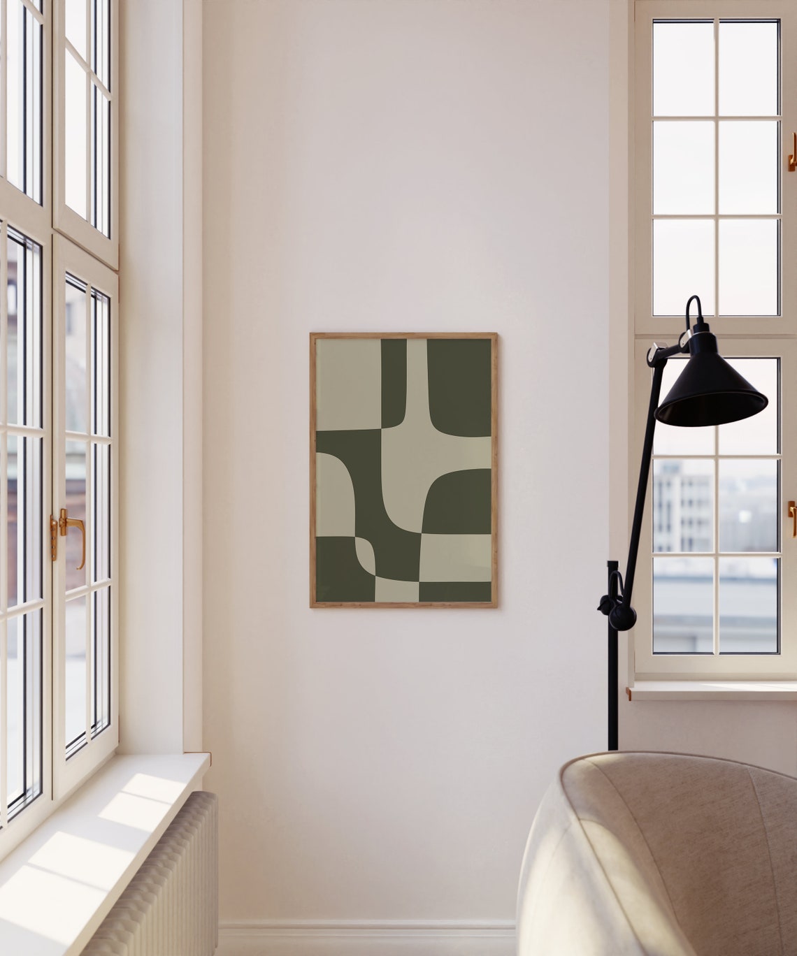 Olive Green Organic Shapes Mid Century Modern Abstract Poster - Image 2
