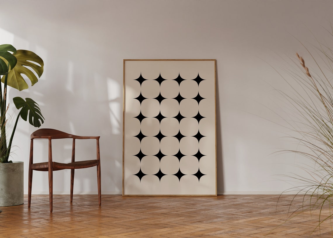 Black Starburst Grid Cream Mid Century Modern Abstract Poster - Image 2