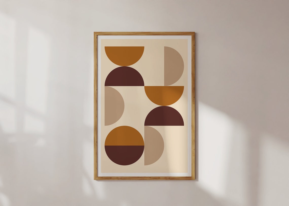 Mustard Brown Scattered Semicircle Bauhaus Mid Century Poster