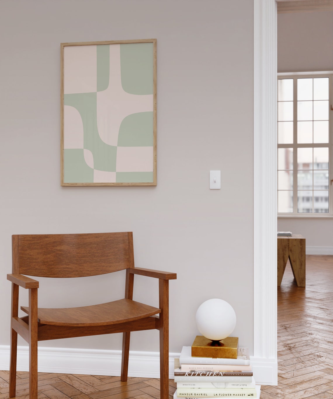 Sage Green Geometric Puzzle Blocks Abstract Calm Wall Poster - Image 4