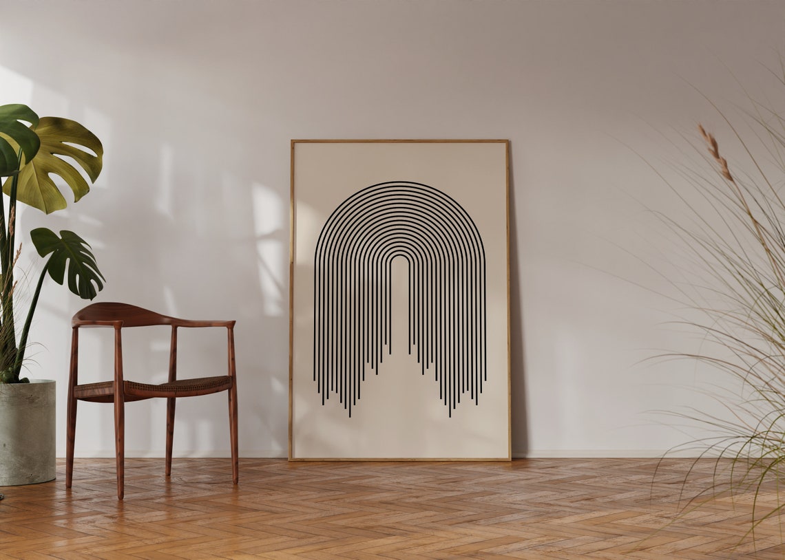 Black Concentric Arch Rainbow Line Minimalist Modern Art Poster