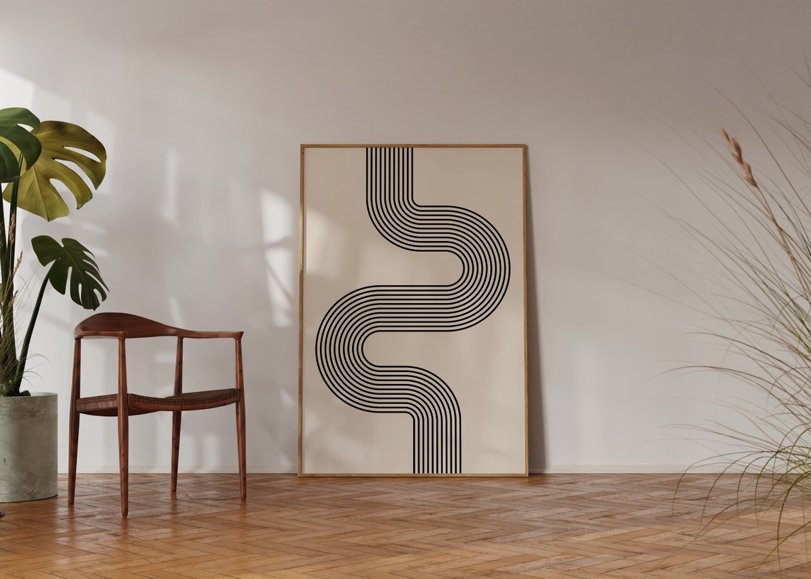 Black Winding Ribbon Parallel Line Minimalist Flowing Art Poster - Image 2