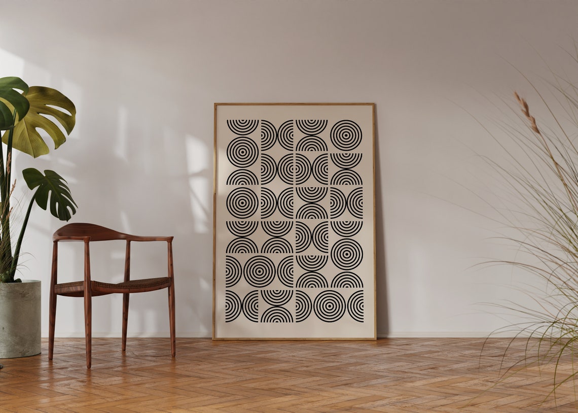 Black Concentric Circle Grid Bauhaus Geometric Abstract Poster - Image 4