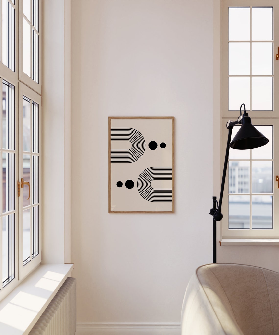 Monochrome Double Arch Striped Circles Mid Century Modern Poster - Image 4