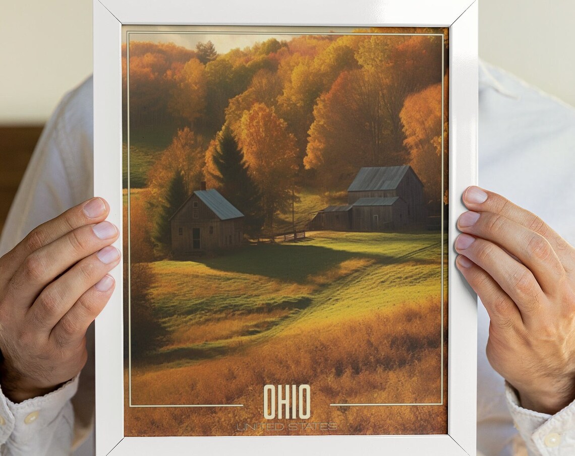 Ohio Png Us States Realistic Travel Poster Art Png Instant Ohio Us Wall Prints Modern Travel Poster Tourism Decor