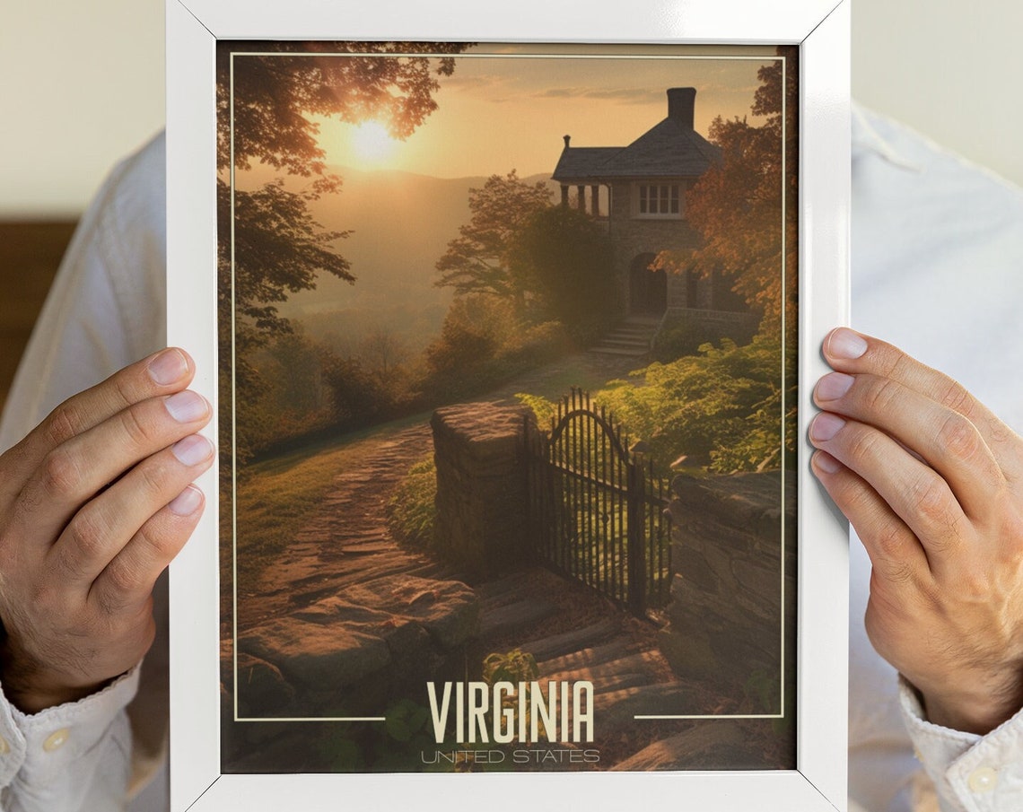 Virginia Manor House Sunset Gate Autumn Estate Travel Poster