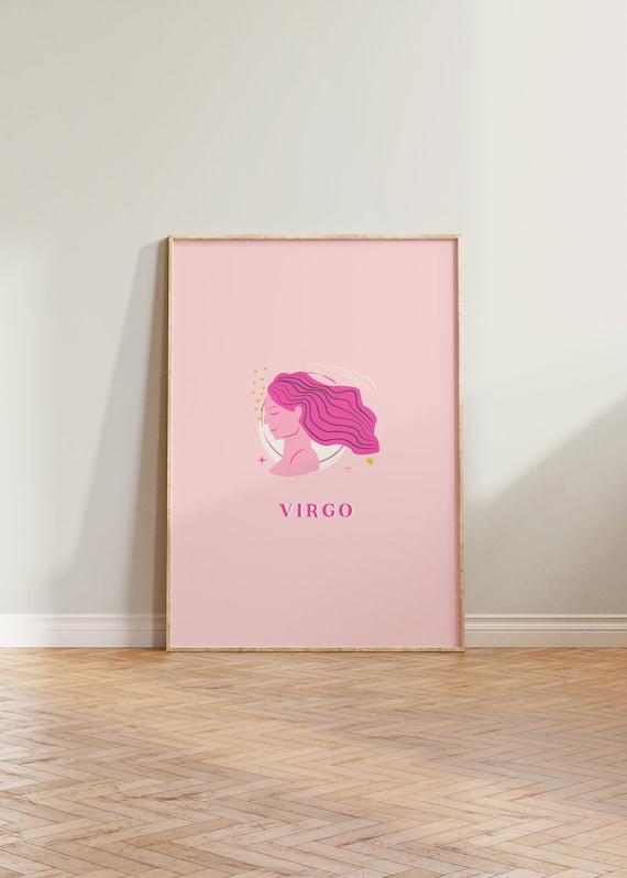 Virgo Pink Zodiac Astrology Woman Profile Star Sign Art Poster