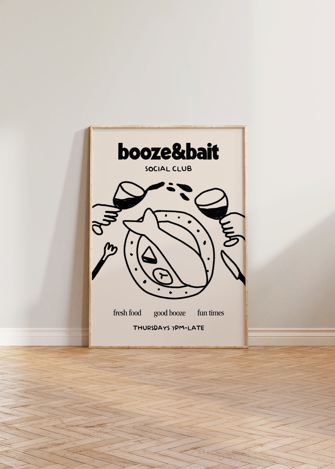 Kitchen Wall Art Food Drink Wine Social Club Poster