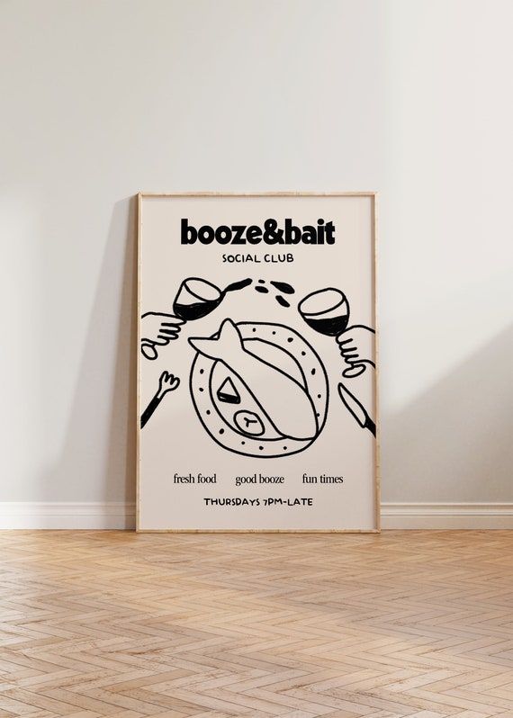 Kitchen Wall Art Food Drink Wine Social Club Poster