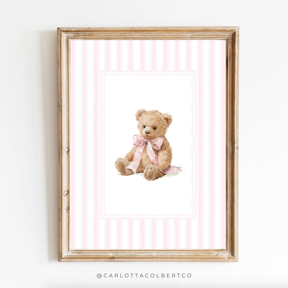 Pink Bear Nursery Art, Vintage Grandmillennial Poster