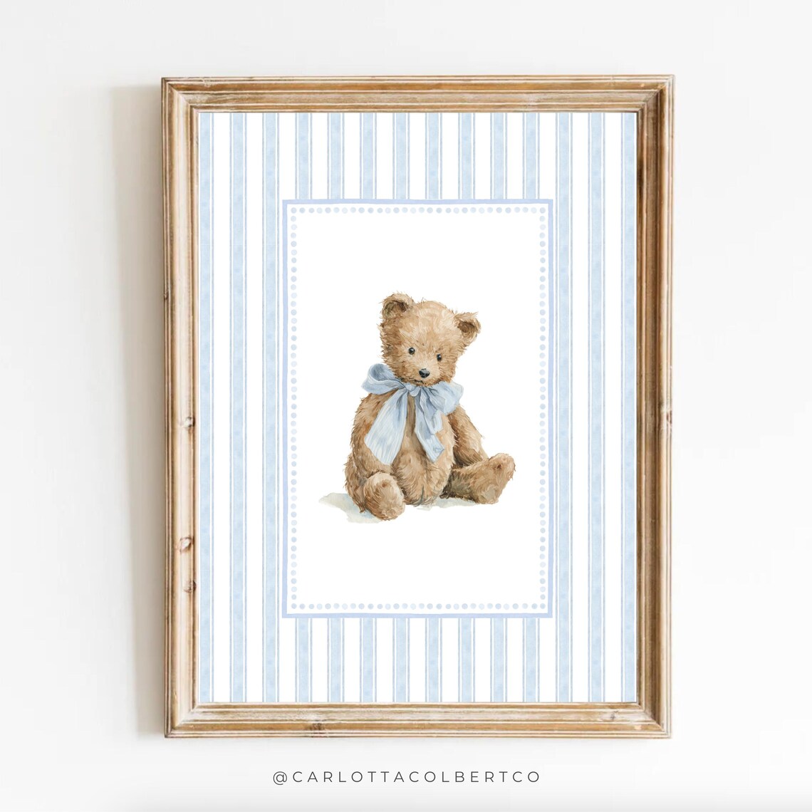Bear Nursery Art Vintage Blue Boy Decor Grandmillennial Teddy Poster Baby Room