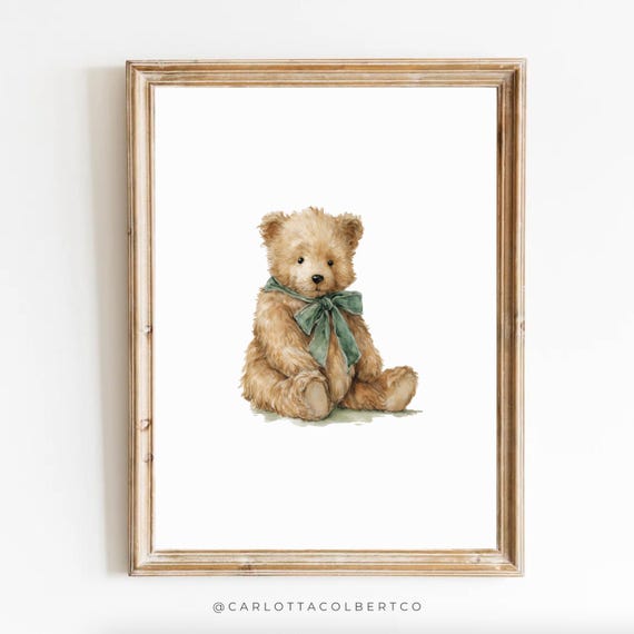 Bear Nursery Art, Vintage Sage Green Boy Decor