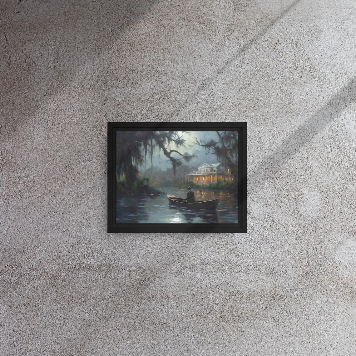 Southern Gothic Haunted Bayou Mansion Moonlit Boatman Night Wall Art Print - Image 2