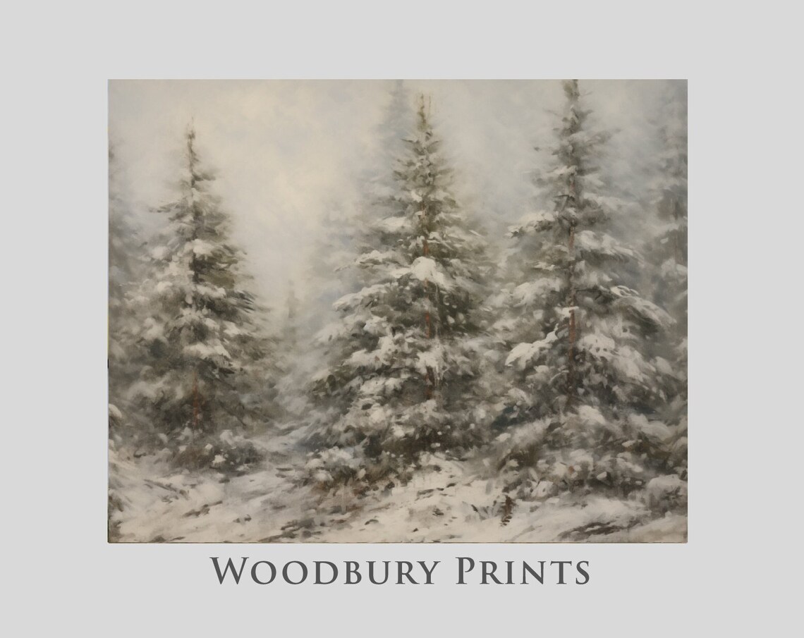 Snow-Covered Evergreen Trees In A Misty Winter Forest Poster
