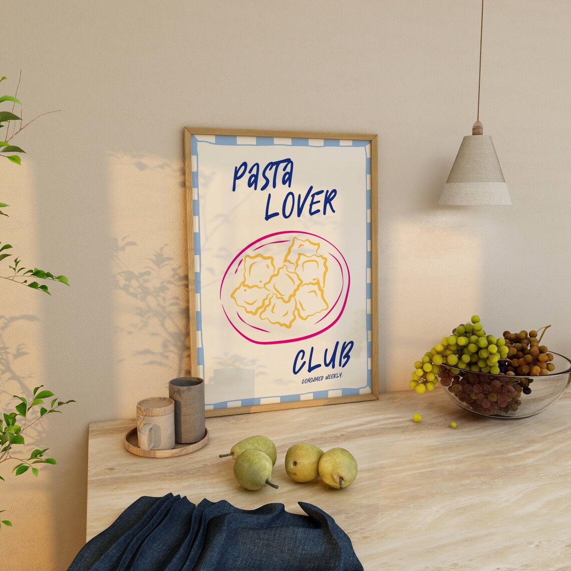 Pasta Lover Club Fun Ravioli Plate Checkered Border Kitchen Poster - Image 3