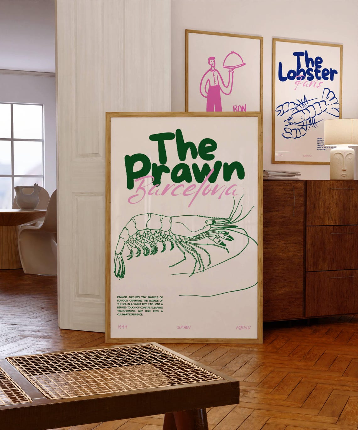 The Prawn Barcelona Seafood Menu Exhibition Art Poster for Kitchens