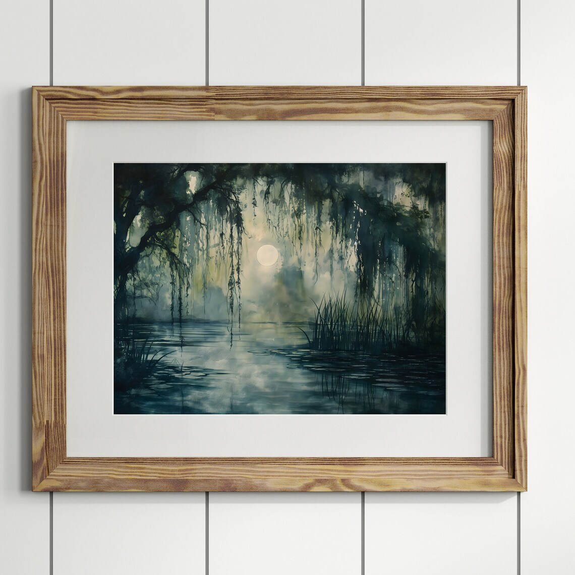 Willow Tree Pond Landscape, Dark Cottagecore Art Print - Image 2