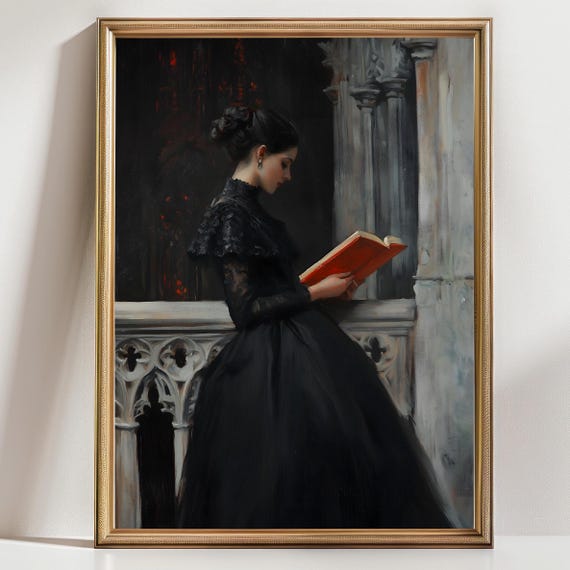 Bookish Decor Woman With A Book Reading Book Lovers Gift Antique Wall Art Victorian Book Lovers Art Gothic Library Wallart Gift Idea